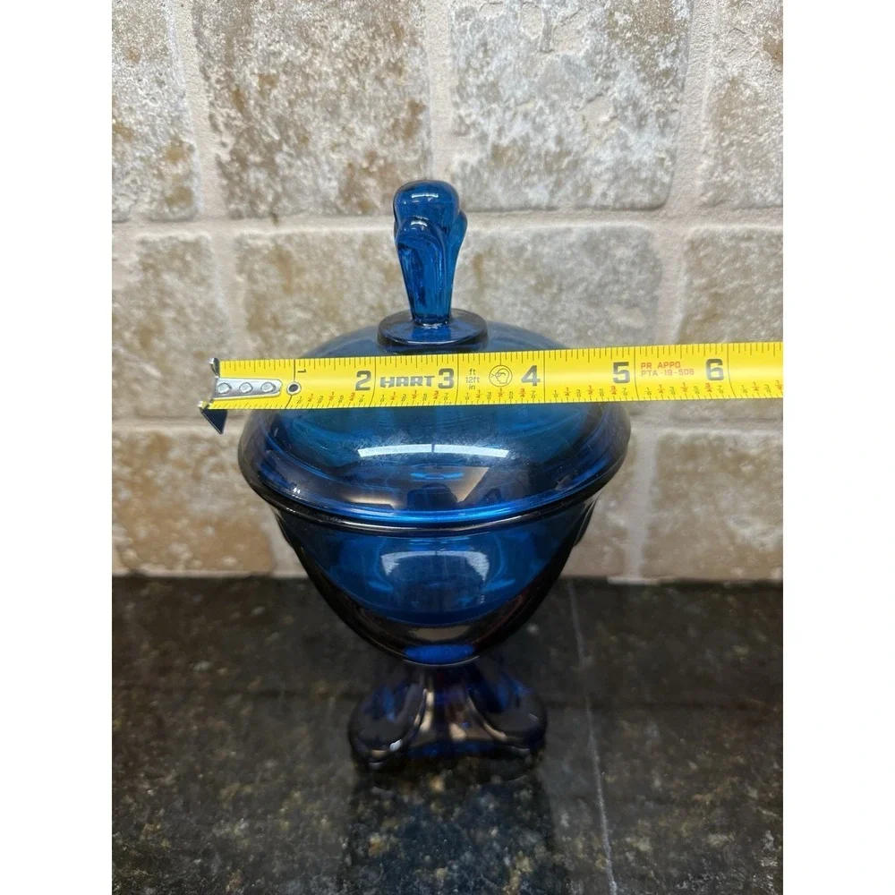 Viking Three Feet Foils BLUENIQUE Blue Covered Lidded Candy‎ Dish Compote